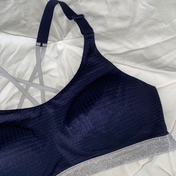 Victoria's Secret Sport Navy Blue Silver Sparkle Glitter Shimmer Strappy Bra - Picture 5 of 16
